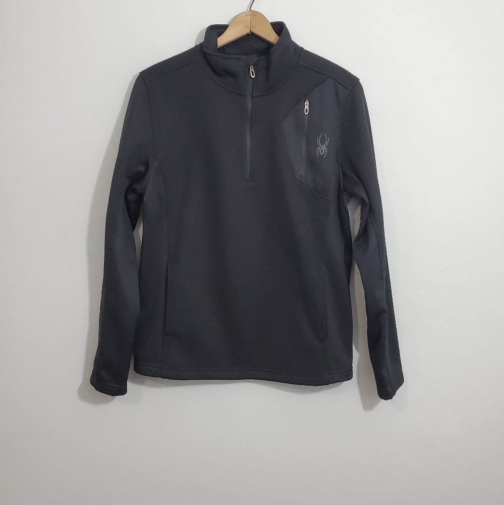 Spyder Solid Black Quarter Zip Pullover Sweatshirt - image 1